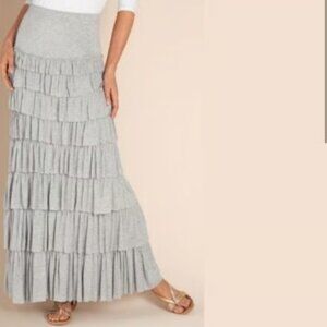 Soft Surroundings Gray Large Ruffle Tiered Maxi Skirt Elastic